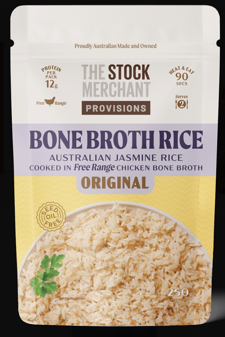 Jasmine Rice cooked in Bone Broth Original Ready-to-Eat 250g - The Stock Merchant