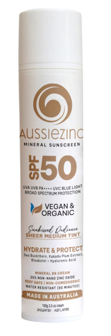 Mineral Sunscreen Zinc BB Cream HYDRATE & PROTECT SPF 50 *Sheer Medium Tint 100g - AussieZinc