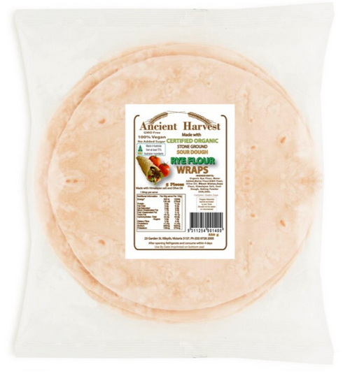Wraps Sourdough RYE Frozen Organic 5 x Wraps 220g - Ancient Harvest