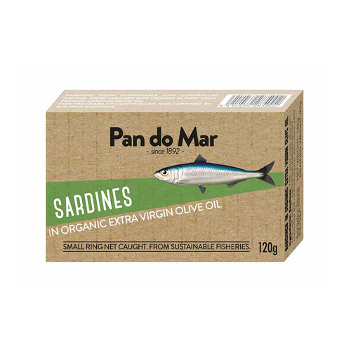 SARDINES Small Ring Net Caught in ORGANIC EV OLIVE OIL 120g Tin - Pan do Mar