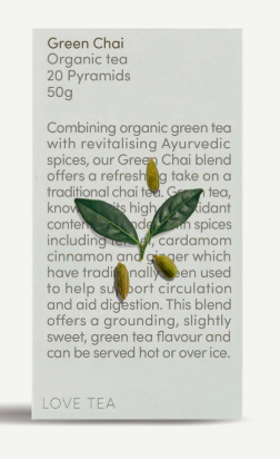Green Chai Tea 20 Pyramid Bags Organic - Love Tea