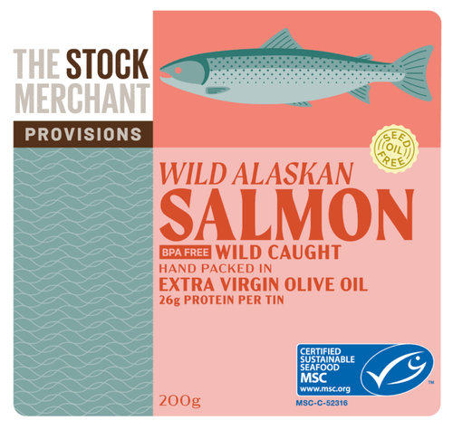 Salmon Atlantic Wild Caught Extra Virgin Olive Oil 200g Tin - The Stock Merchant