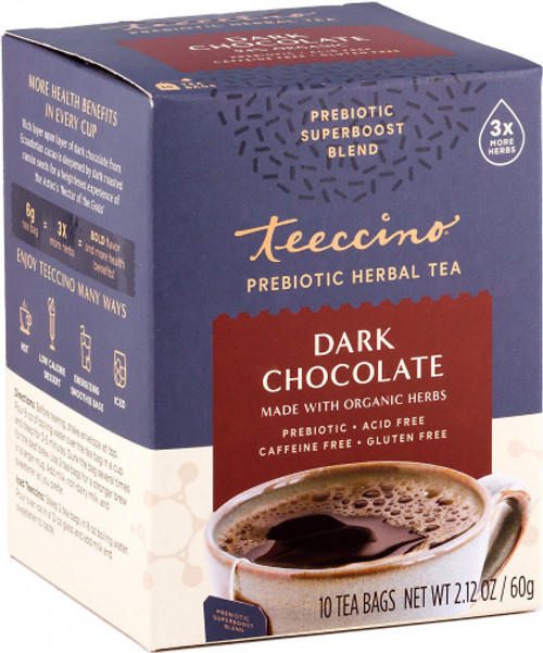 Dark Chocolate Prebiotic Herbal Tea Organic 10 Bags - Teeccino