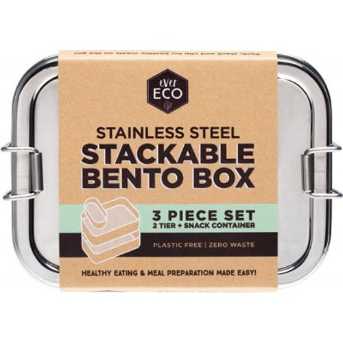 Bento Snack Box 2 tier Stackable + Mini Snack Container Stainless Steel - Ever Eco