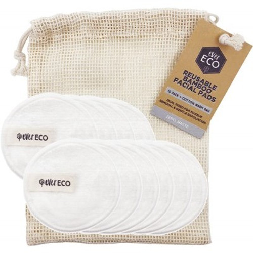 Reusable Bamboo Facial Pads White w/cotton wash bag x 10 - Ever Eco