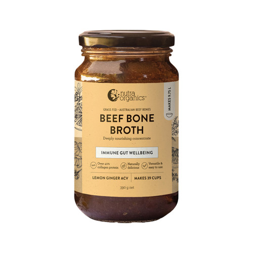 Beef Bone Broth Lemon Ginger ACV Deeply Nourishing Concentrate 390g Jar - Nutra Organics