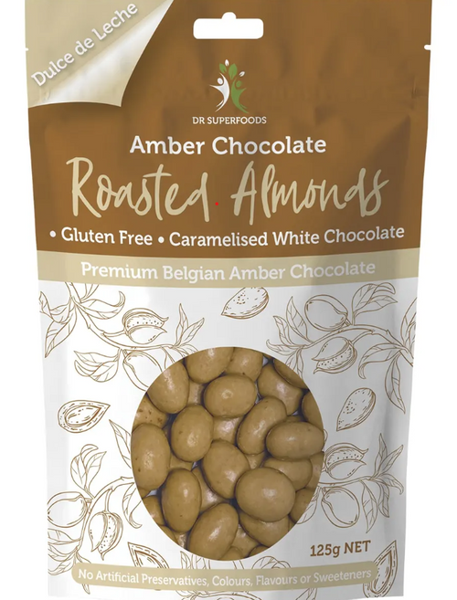 Roasted Almonds in Amber Chocolate Coated pack 125g - Dr Superfoods