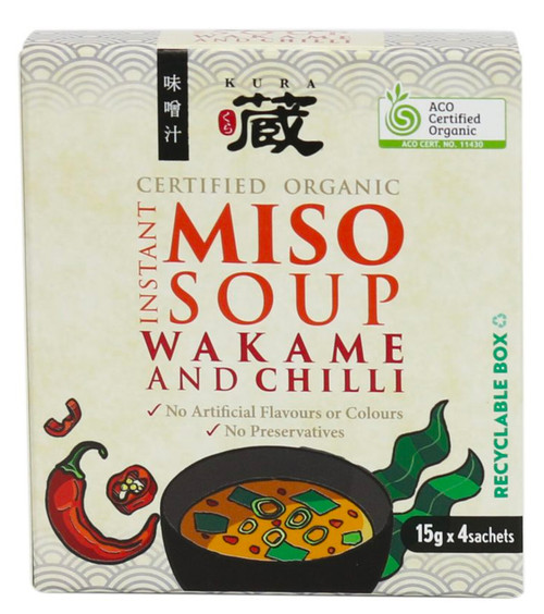 Instant Miso Soup Wakame & Chilli Organic x 4 serves Kura Organic