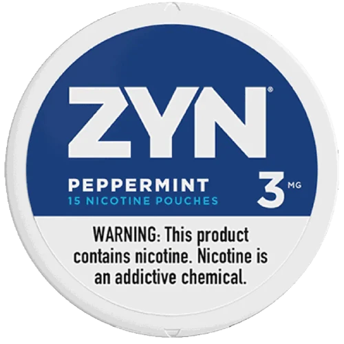 ZYN Peppermint nicotine pouches single 3 mg can out of the 5 can roll