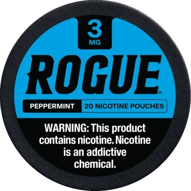 Rogue Peppermint nicotine pouches pack of 5 cans, cold menthol mint in 3 mg and 6 mg per pouch