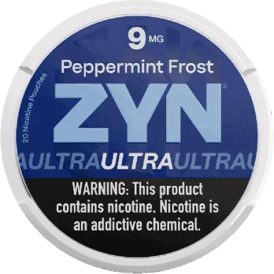 ZYN Ultra Peppermint Frost 9 mg moist pouch can from the roll of 5