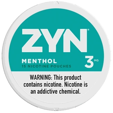 ZYN Menthol nicotine pouches 3 mg can with the 5 can roll