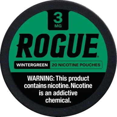 Rogue Wintergreen nicotine pouches 5 can pack, 20 sugar free pouches per can in 3 mg and 6 mg