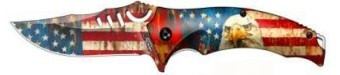 American Hunter Eagle Red White Blue 3D Printed Spring Assisted Folding Knife AH045