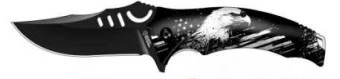 American Hunter Eagle Black and White 3D Printed Spring Assisted Folding Knife AH046