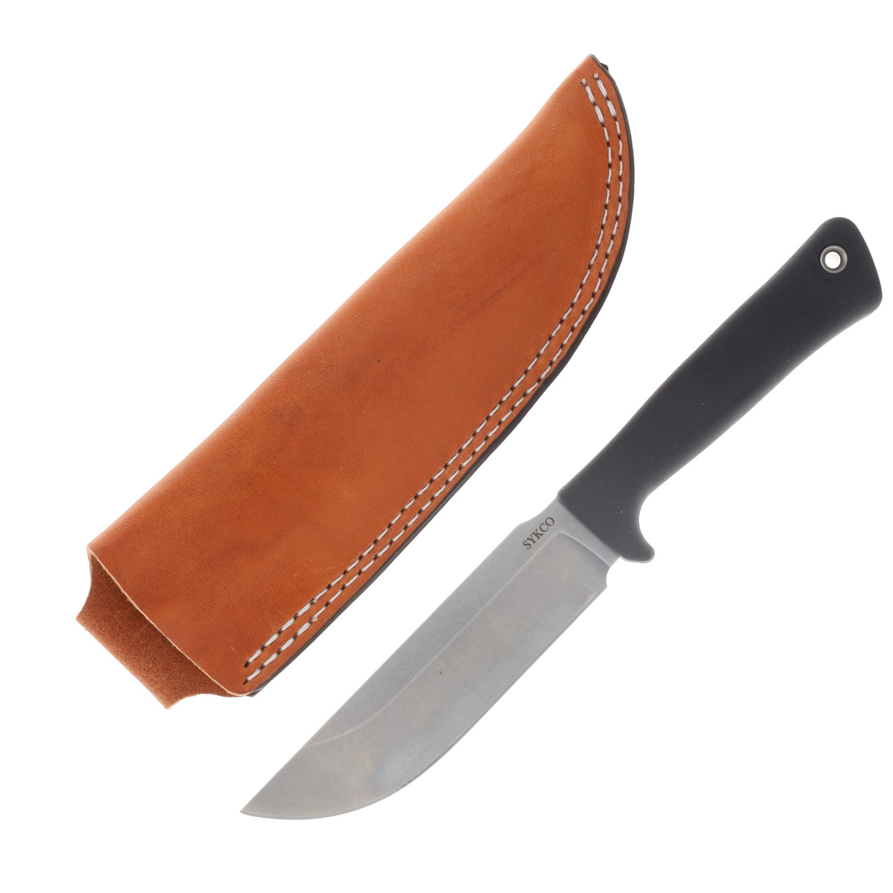 Busse SYKCO WD5 Fixed Blade STNWSH Blade Resiprene C Handle Brown Sheath SYKCOWD5SW