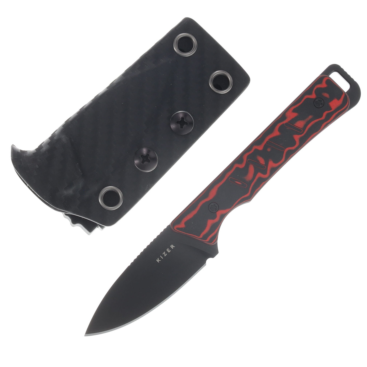 Kizer SMKW Exclusive Half Shot Whiskey Jack Fixed Knife Red- Black