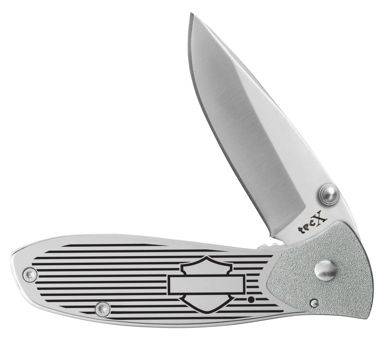 Tec-X Harley-Davidson Kinzua Folding Knife  Polished Stainless -  440 SS Spear Point CA52270