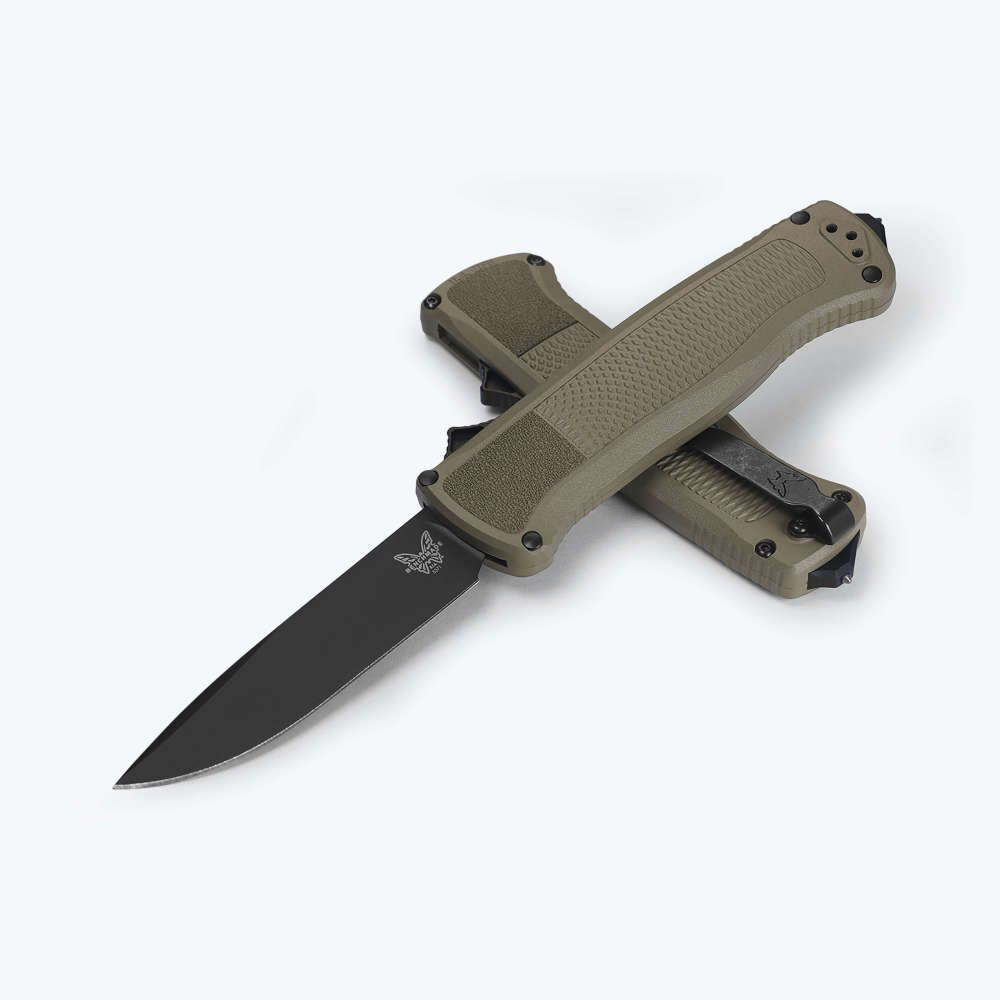 Benchmade Shootout OTF Automatic Knife Black DLC S30V Drop Point/Ranger Green Grivory AUBM5371BK-03