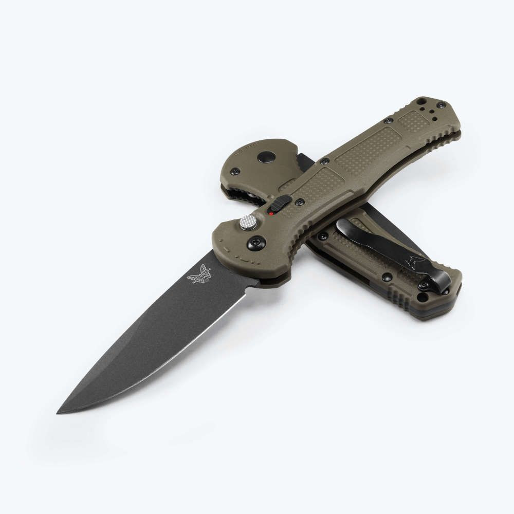 Benchmade Claymore Automatic Knife Black Cerakote Drop Point/Green Grivory AUBM9070BK-03