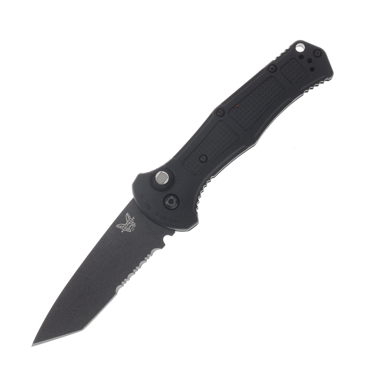 Benchmade Claymore Automatic Knife Serrated Black Cerakote Tanto/Black Grivory AUBM9071SBK-02