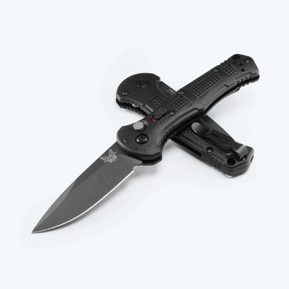 Benchmade Mini Claymore Automatic Knife Cobalt Black Cerakote Drop Point/Black Grivory AUBM9570BK-02