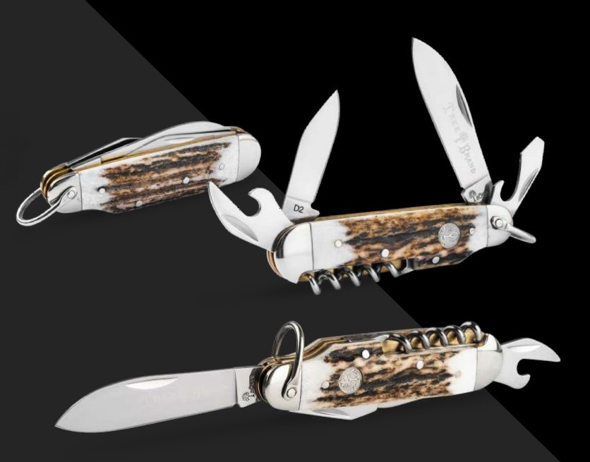 Boker Treebrand Camp Folding Knife Stag Handle D2 Blades