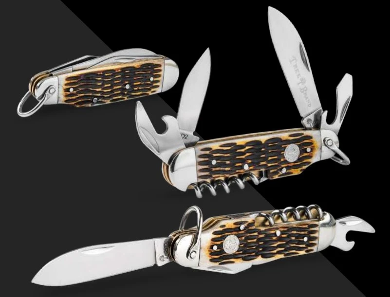 Boker Treebrand Camp Folding Knife Amber Jigged Bone D2 Blades