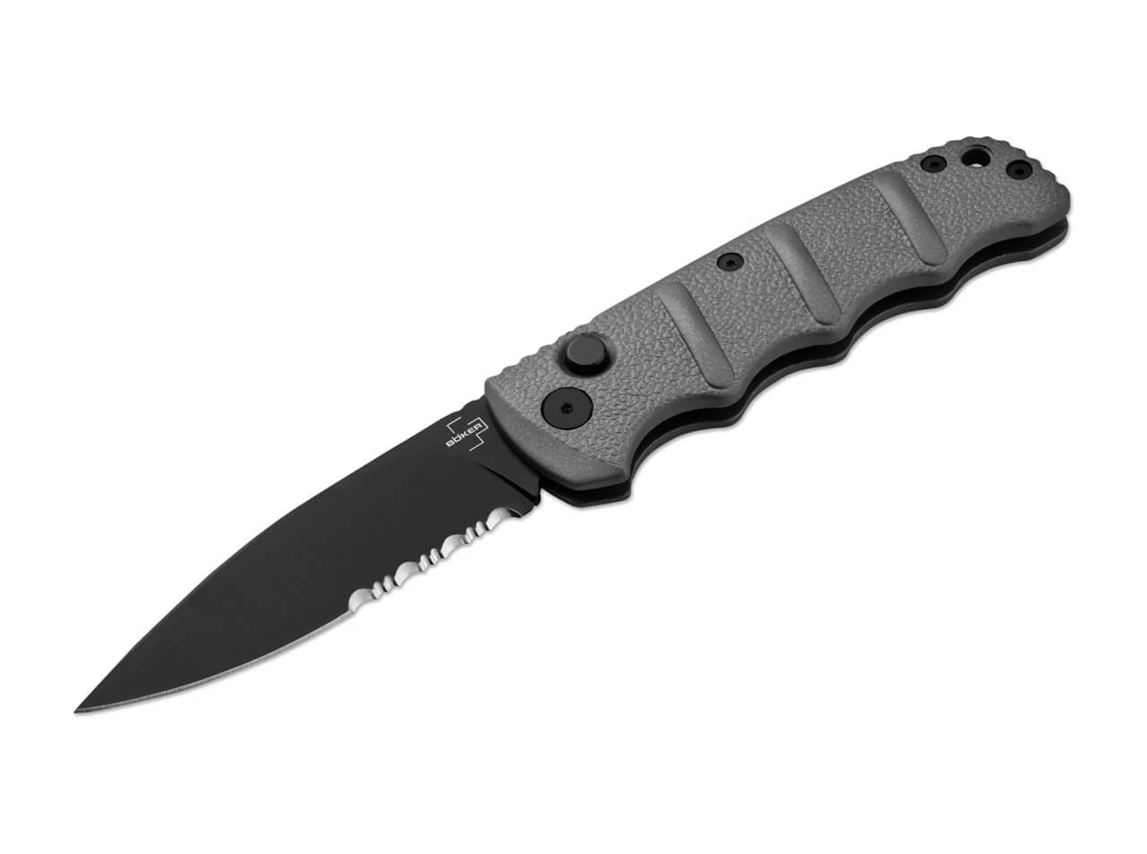 Boker Plus KALS Blk-Gry Part Serrated OTS Auto D2 Blade Aluminum Handle AUBK01BP0147