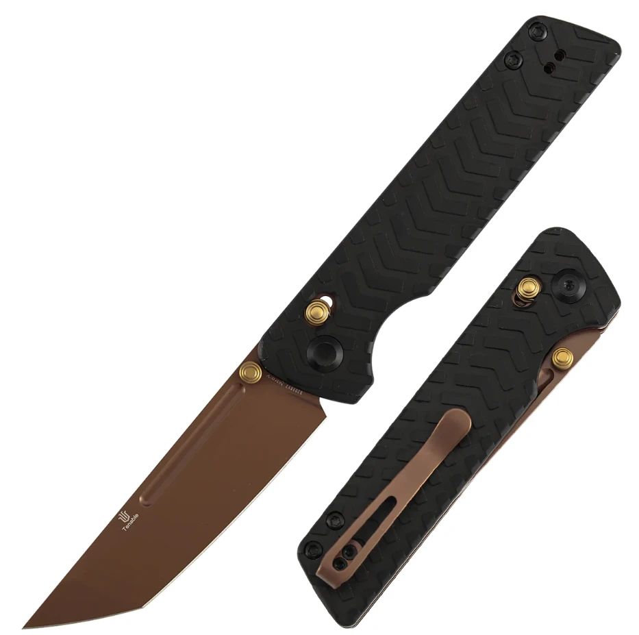 Tenable Anomaly Crossbar Lock Folding Knife Rose Gold Nitro V/Chevron Pattern Black Aluminum Dirk Pinkerton Design B2038V2