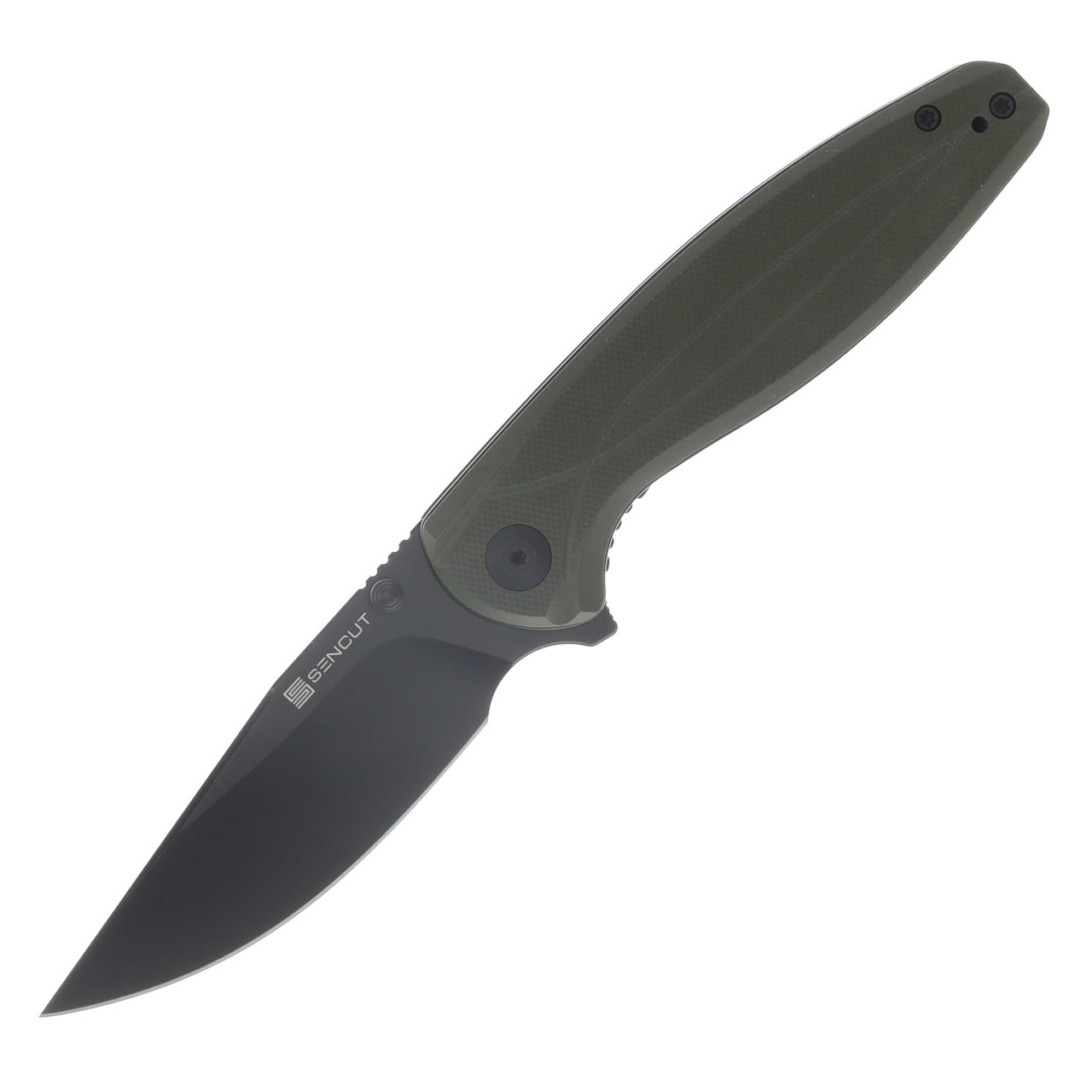 Sencut Vyrce Folding Knife OD Green G-10 Handle Black Clip Point D2 Blade S25104-1