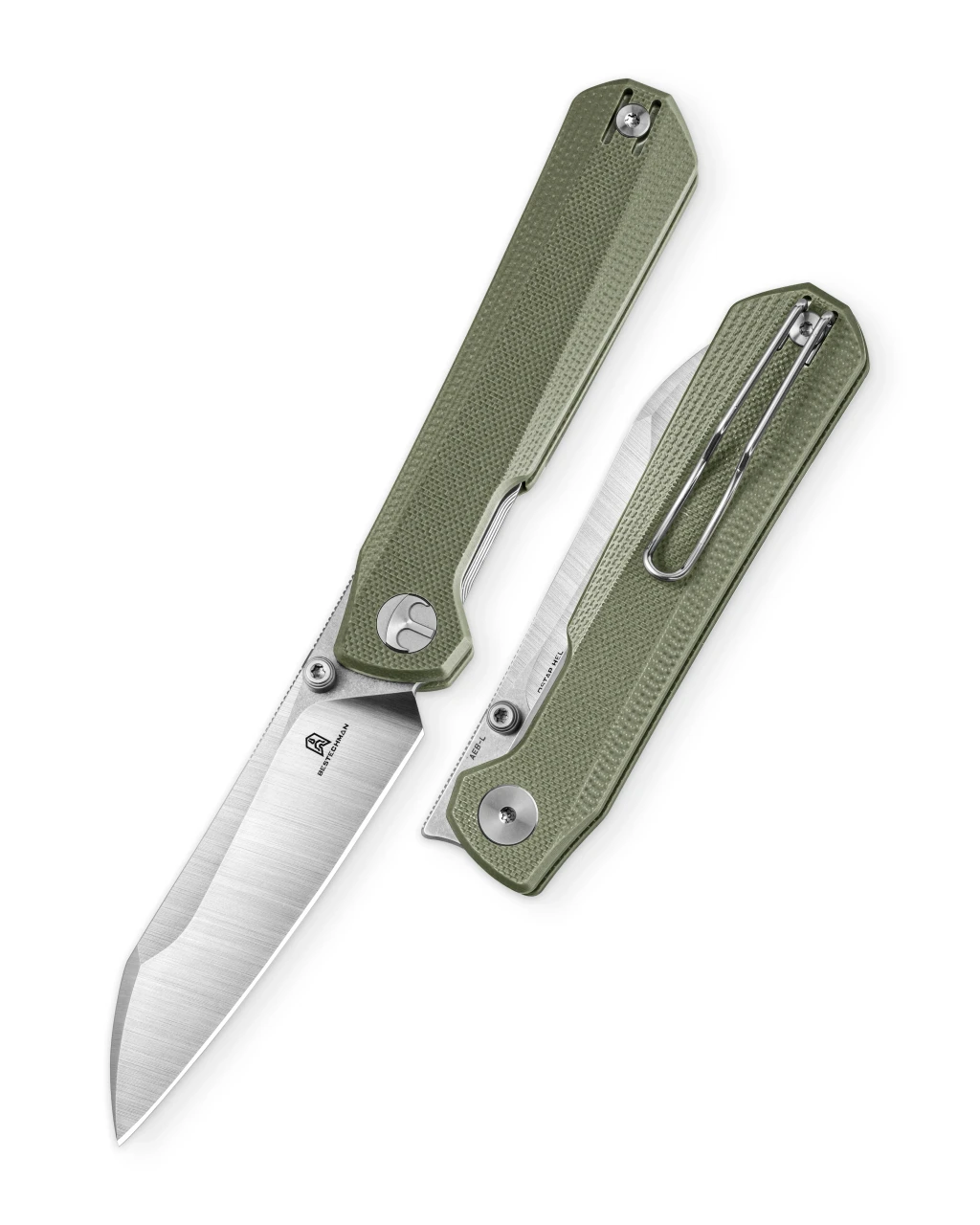 Bestechman Curvee Ostap Hel Front Flipper Knife | Green G-10 AEB-L