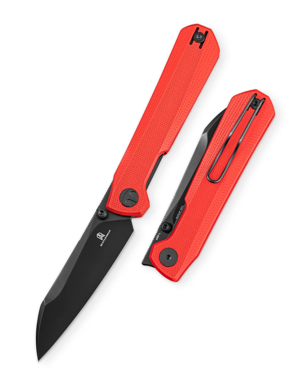 Bestechman Curvee Ostap Hel Front Flipper Knife | Red G-10 Black PVD