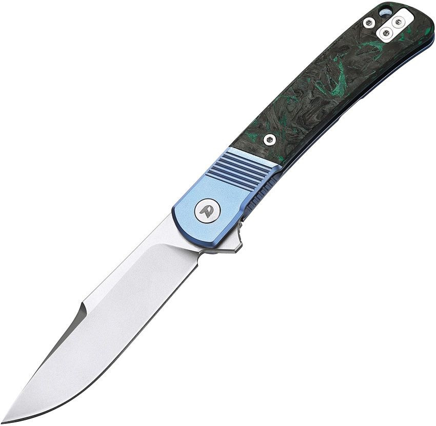 Dreamtech Blue Titanium Green Carbon Fiber D2 Flipper Framelock