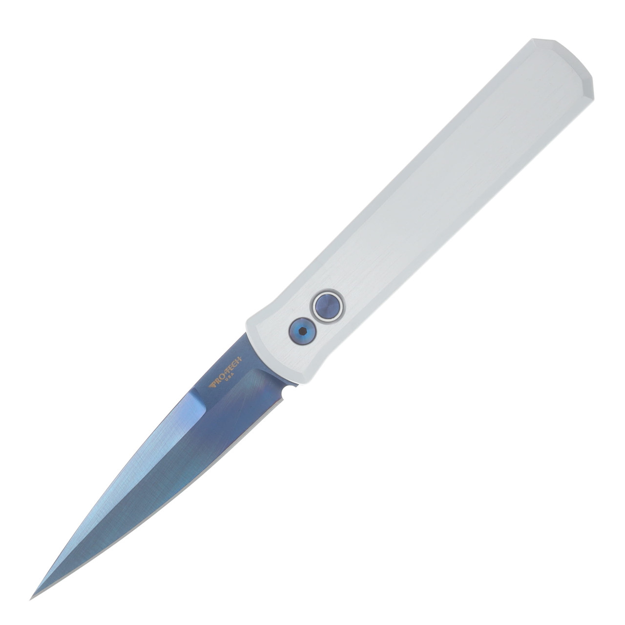 Pro Tech Auto Godfather 2 Satin Finished Silver Aluminum Handle Sapphire Blue PVD 154CM Blade BSA26.GODFATHER.2