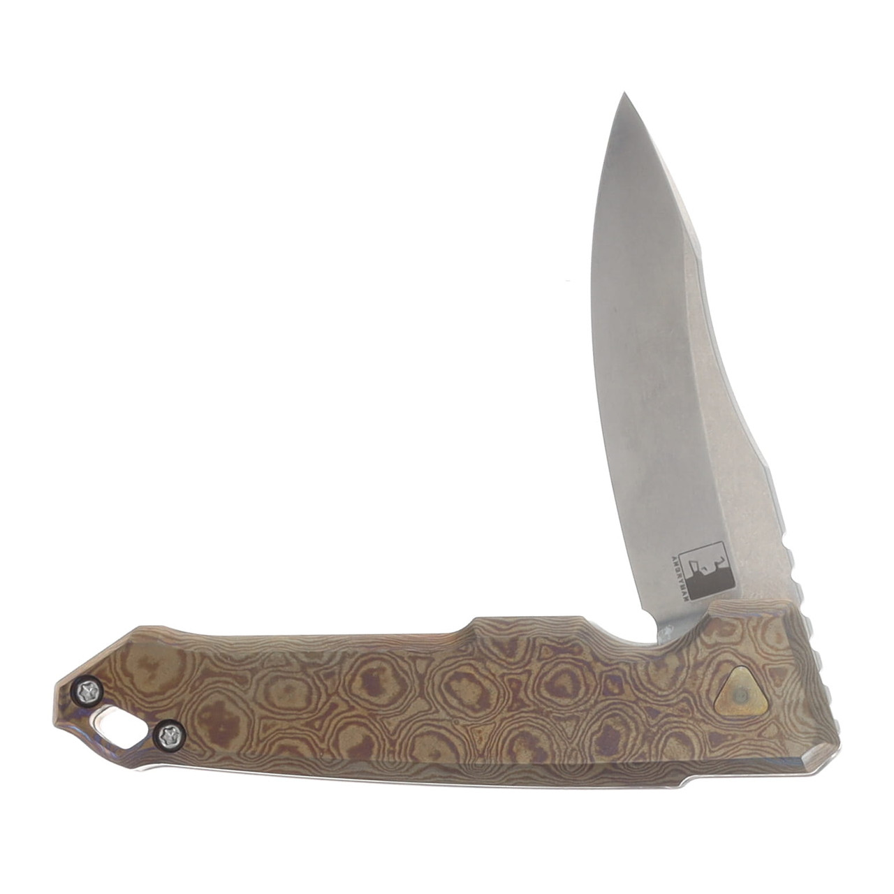 Angryman Littlefinger Framelock Folding Knife Gold Timascus Handle