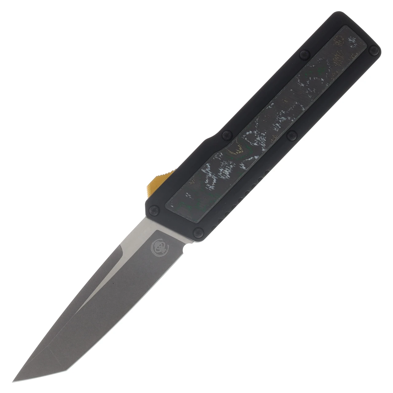 Chaves Knives Dissident OTF Black Blasted Aluminum Handle with Scrooge MCDuck Carbobn Fiber Inlay CKDISSSCMCD