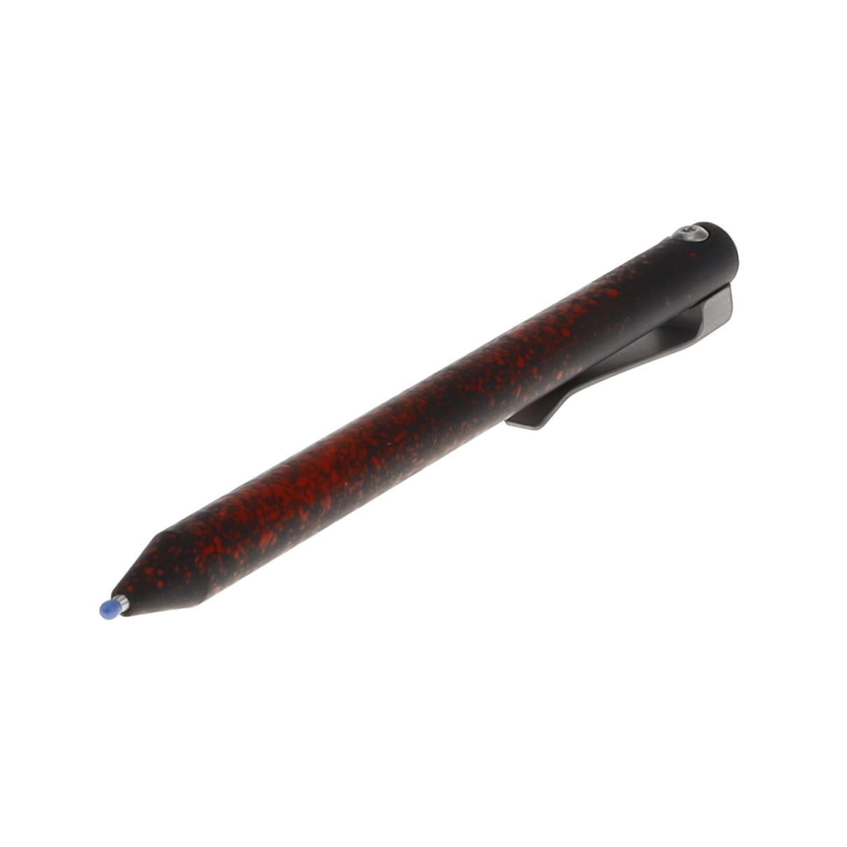 Maverick Customs Flipper Universal Pen Black Bloodsplatter Cerakote Aluminum with Butterscotch Micarta Flipper and Milled Titanium Clip MCACBBBBMFMTC
