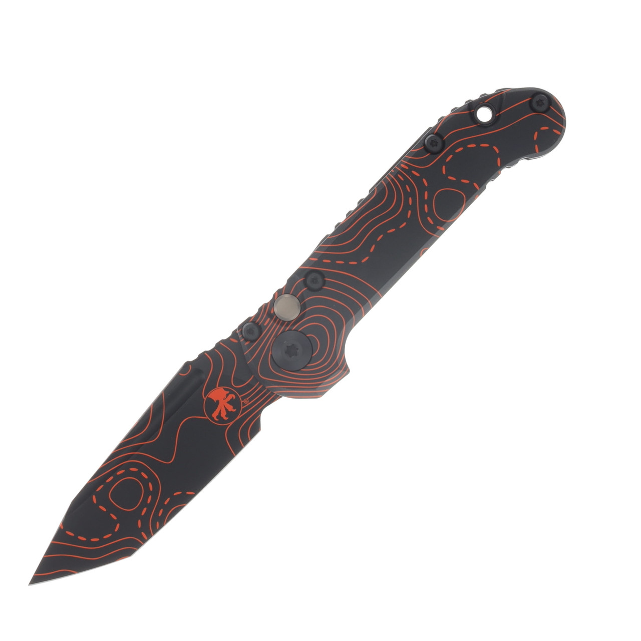 Microtech Auto L.U.D.T S/E Gen III Signature Series Smooth Topo Black/Orange Camo Handle Tanto Blade AUMT1136S-1 TPBKORCS