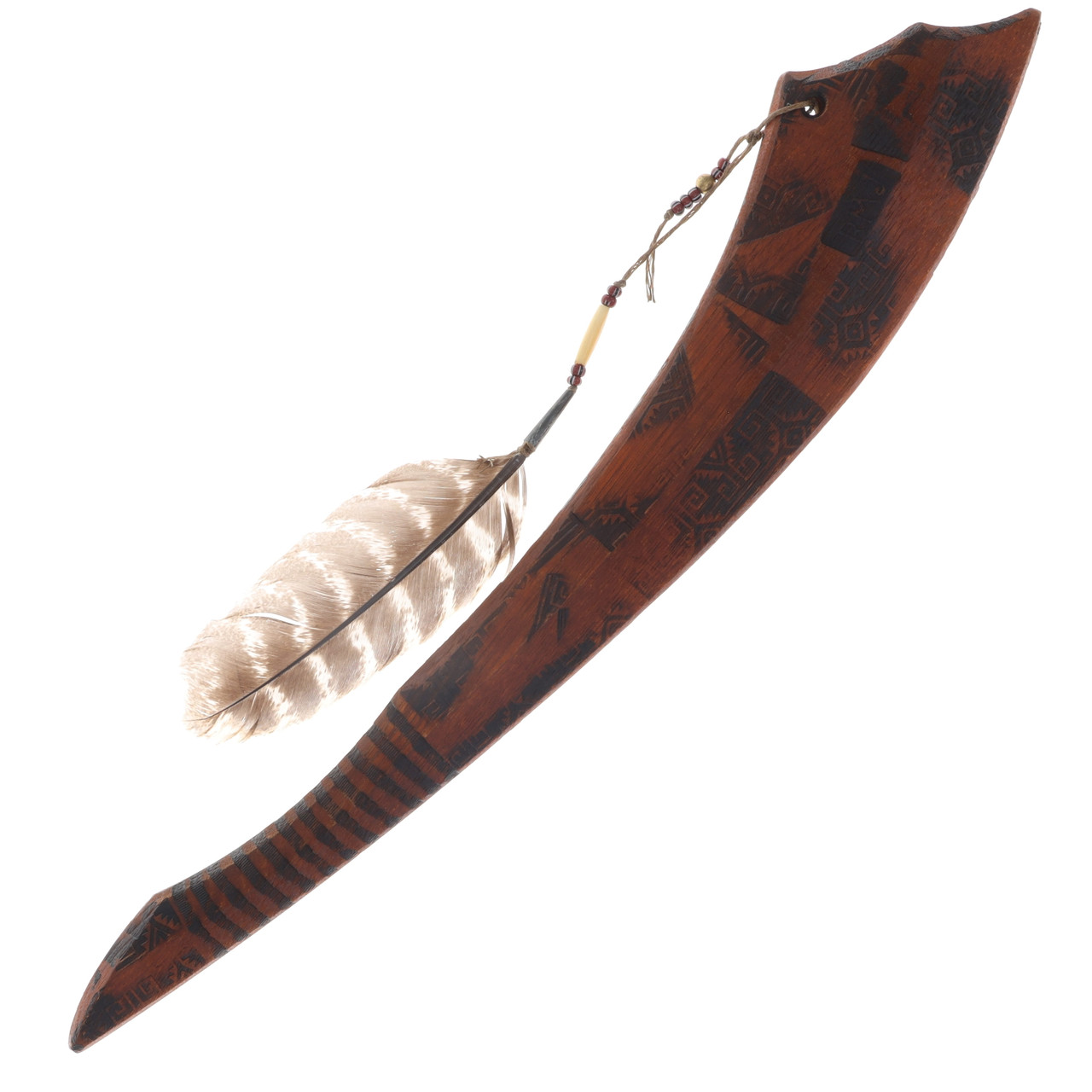 RMJ Tactical Creek Red Stick - Striped W/ Beads and Feather RMJCREEKSTKSBF