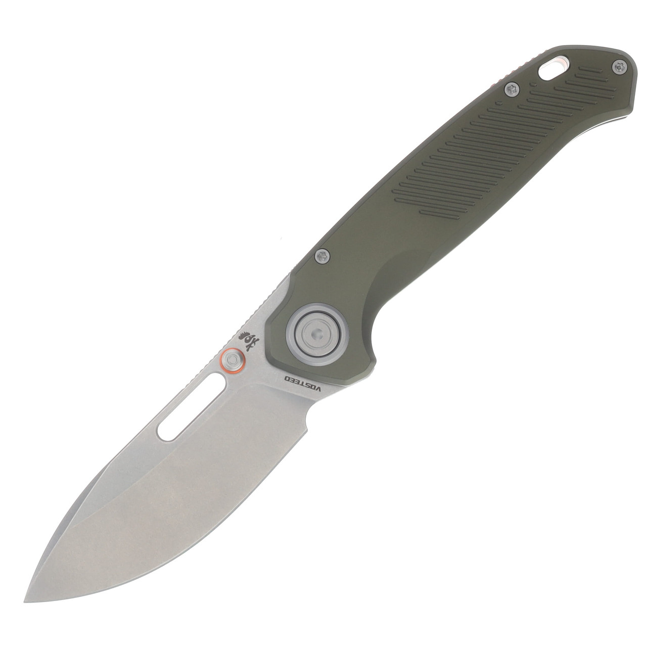 Vosteed Zander Vanchor Lock Folding Knife Stonewash/OD Green Aluminum A4602