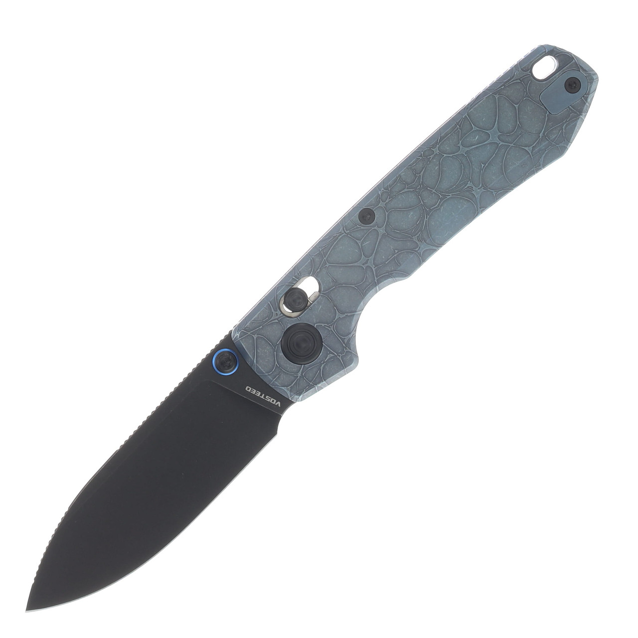 Vosteed Raccoon TiSlim Folder S35VN Blk Stonewash Blade Acid Wash Blue TI Handle A4510