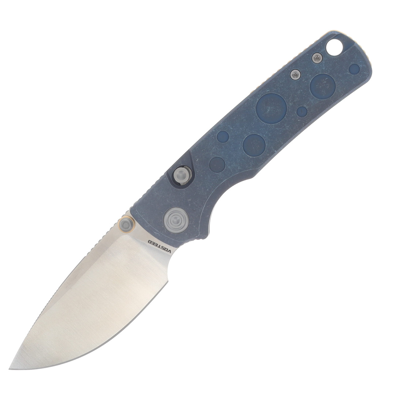 Vosteed Porcupine TiSlim Folder S90V Satin Blade Blue Titanium Handle A4806
