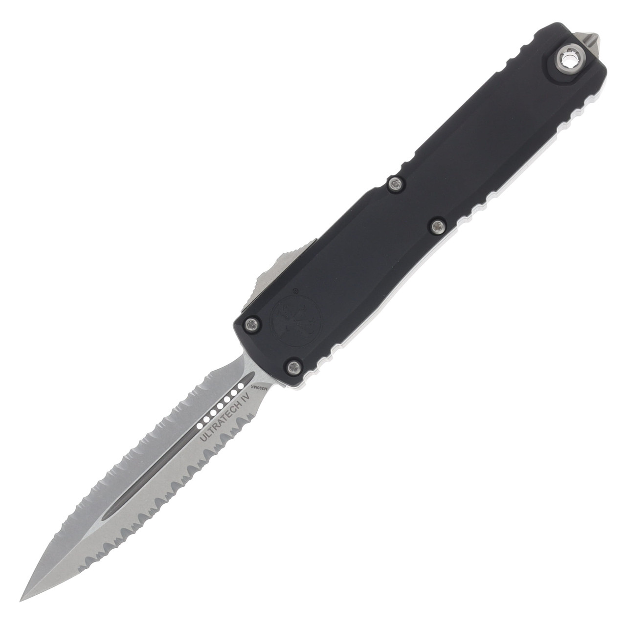 Microtech Ultratech Gen IV OTF Automatic Knife Dual Serrated Stonewash D/E Black AUMT11224D12