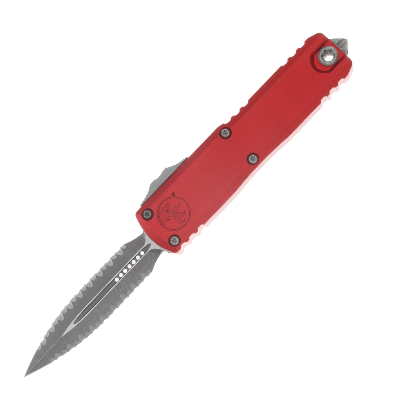 Microtech UTX-85 D/E Gen IV Red Apocalyptic Double Full Serrated AUMT12324D12APRD