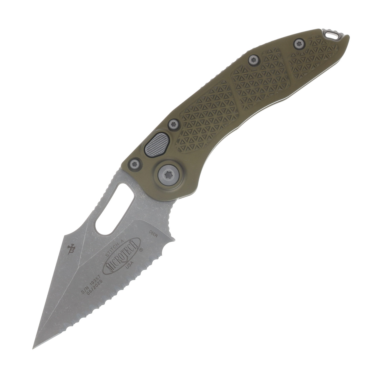 Microtech Stitch OTS Auto S/E Apocalyptic Serrated Olive Drab Aluminum AUMT16912APOD