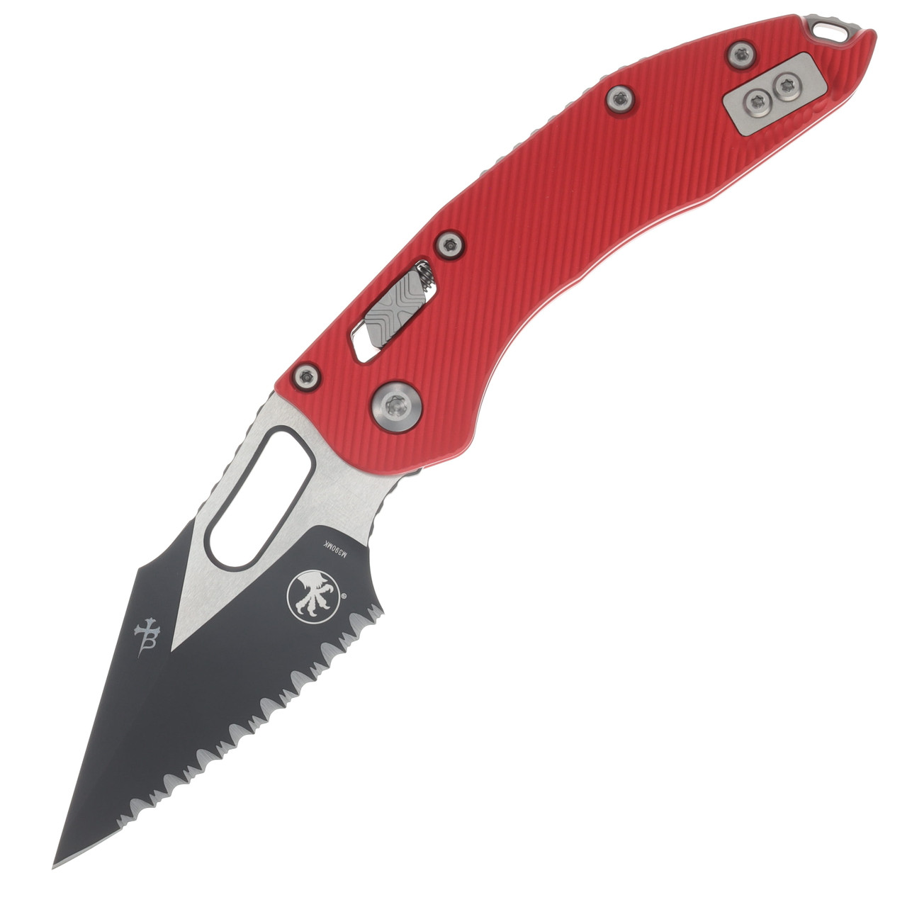 Microtech Stitch RAM LOK Folder S/E Black Serrated - Fluted Aluminum Red AUMT169RL3FLRD