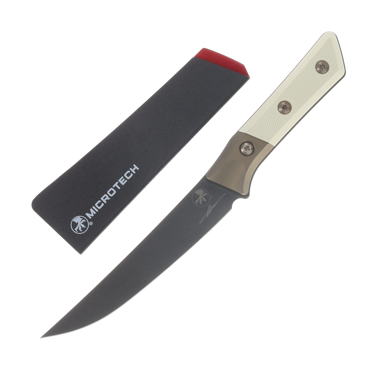 Microtech 6.125" Boning Knife Black DLC M390MK/Ivory G-10 with Titanium Bolsters MT3100B1DLCIVS