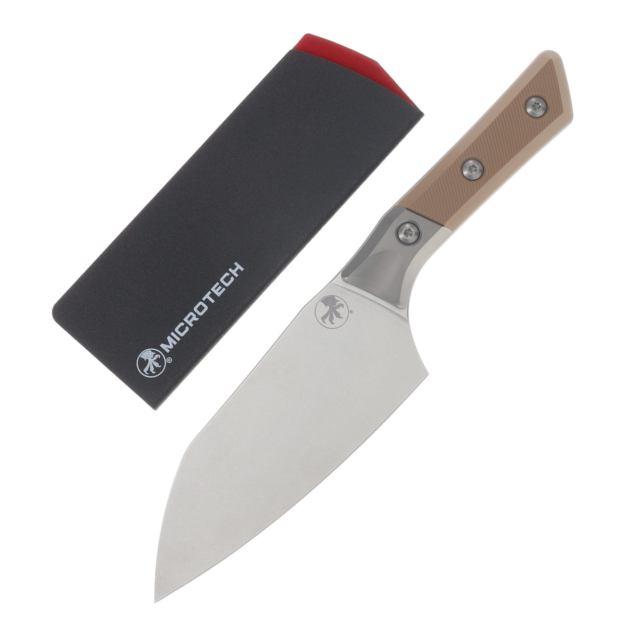 Microtech 6" Santoku Knife Stonewash M390MK/Coyote Tan G-10 with Titanium Bolsters MT3200B10CE