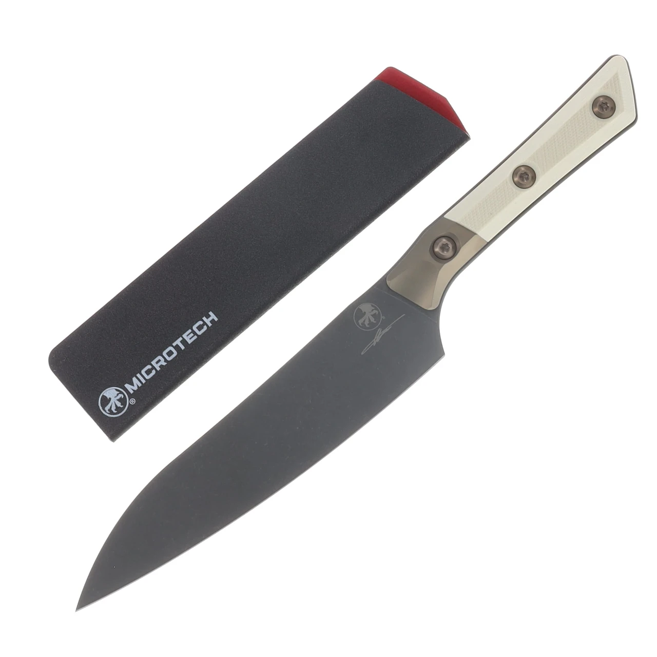 Microtech 6in Utility Knife DLC Standard Ivory W/ Bronzed Titanium Bolster MT3400B1DLCIVS